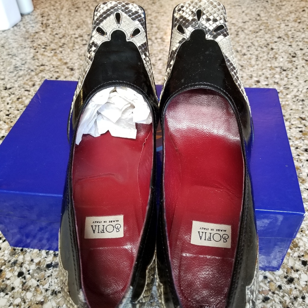 Designer High Heel Pump, Two Tone Python Snakeski… - image 3